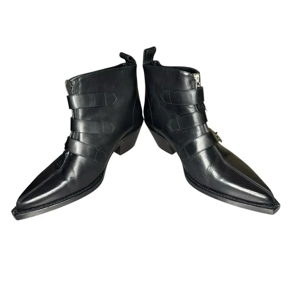 R13 Ankle Three Buckle Boot Black Leather sz 38 $995